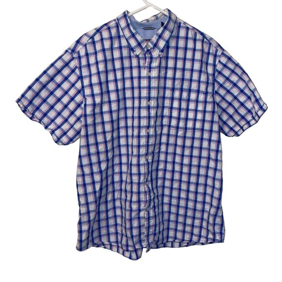 Izod Mens Plaid Short Sleeve Button-Down Shirt XXL Blue White Pink Cotton - Picture 1 of 7